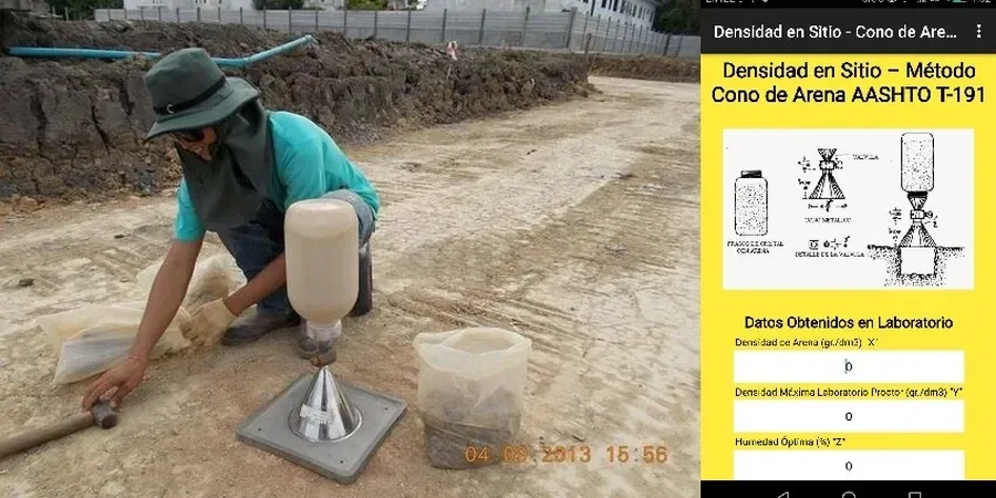 Essai de densité sur site par méthode du cône de sable à Angoulême